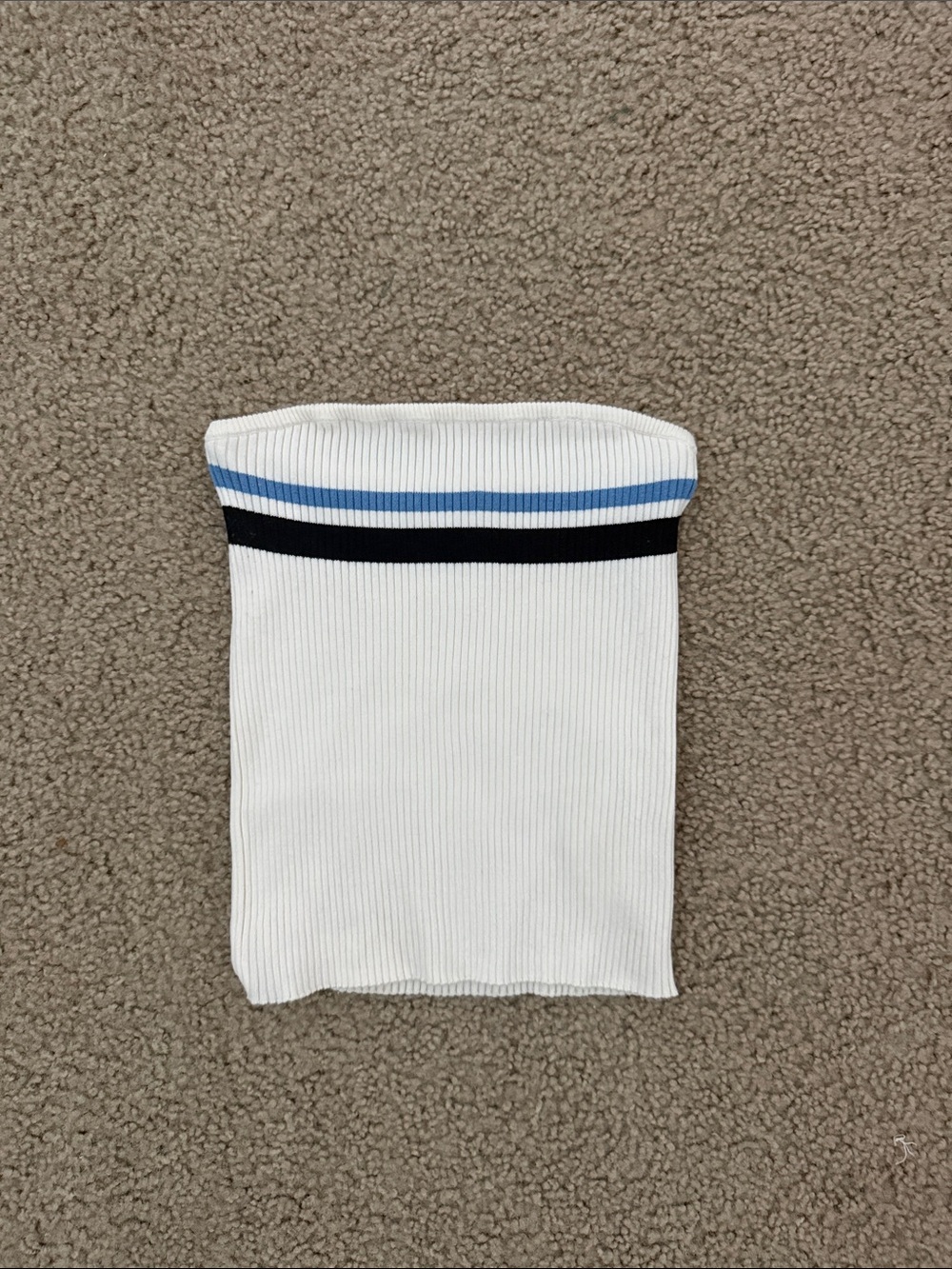 Pull&Bear White Ribbed Tube Top with Blue and Black Stripe